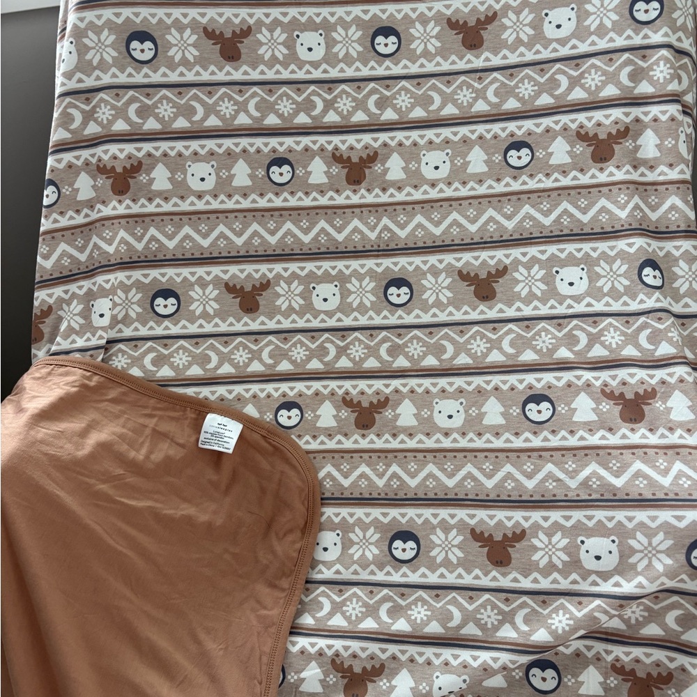Little Sleepies Brown & Cream Woodland Print Oversized Bamboo Blanket